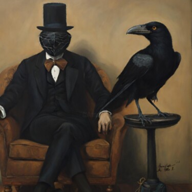 Painting titled "The Crook Crow Man" by Queennoble Dr. Elle Ramirez, Original Artwork, Oil Mounted on Wood Panel