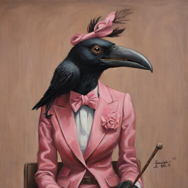Pittura intitolato "Crow Lady" da Queennoble Dr. Elle Ramirez, Opera d'arte originale, Olio