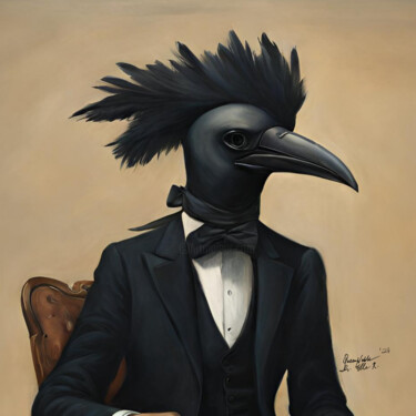 Pintura intitulada "Crow Man" por Queennoble Dr. Elle Ramirez, Obras de arte originais, Óleo