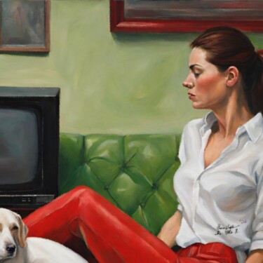 Картина под названием "TV Repair" - Queennoble Dr. Elle Ramirez, Подлинное произведение искусства, Масло