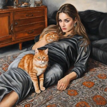 Картина под названием "The Crazy Cat Lady" - Queennoble Dr. Elle Ramirez, Подлинное произведение искусства, Акрил