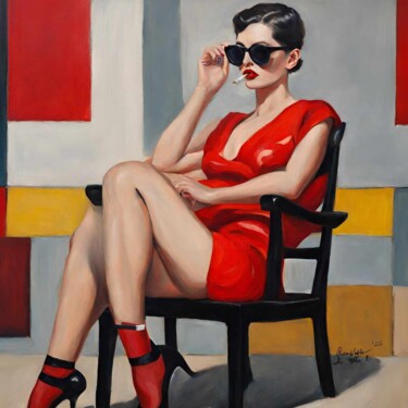 Peinture intitulée "Lady In Red" par Queennoble Dr. Elle Ramirez, Œuvre d'art originale, Huile