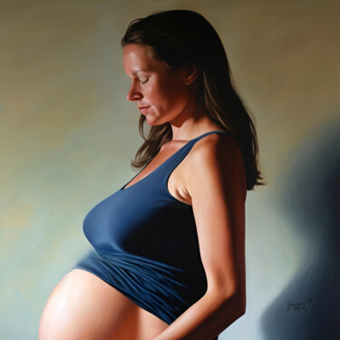 绘画 标题为“Pregnant Woman” 由Queennoble Dr. Elle Ramirez, 原创艺术品, 油 安装在木质担架架上