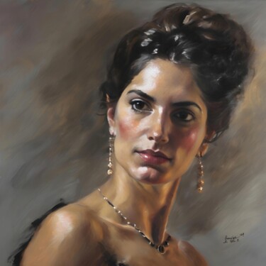 Painting titled "Woman Portrait - Sp…" by Queennoble Dr. Elle Ramirez, Original Artwork, Oil Mounted on Wood Stretcher frame