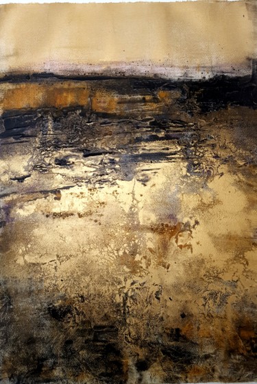 Painting titled "Gold landscape" by Michele Quence, Original Artwork, Charcoal