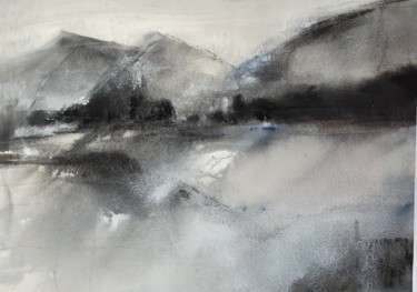 Painting titled "Montagne" by Michele Quence, Original Artwork, Watercolor