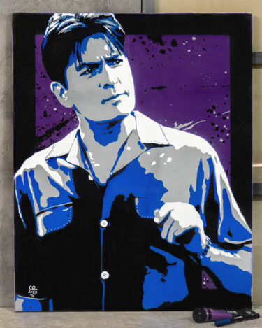 Painting titled "Charlie Sheen (Prix…" by Quentin Dejoux, Original Artwork, Acrylic Mounted on Wood Stretcher frame