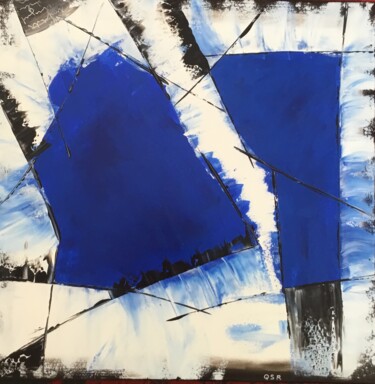 Painting titled "Deux taches bleues" by Quentin Saint Roman, Original Artwork, Acrylic Mounted on Wood Stretcher frame