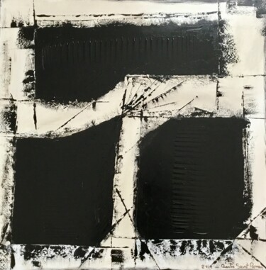 Painting titled "TROIS TACHES  NOIRES" by Quentin Saint Roman, Original Artwork, Acrylic Mounted on Wood Stretcher frame