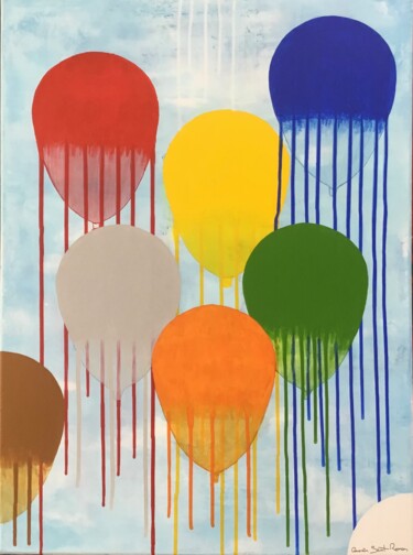 Painting titled "Ballons" by Quentin Saint Roman, Original Artwork, Acrylic Mounted on Wood Stretcher frame