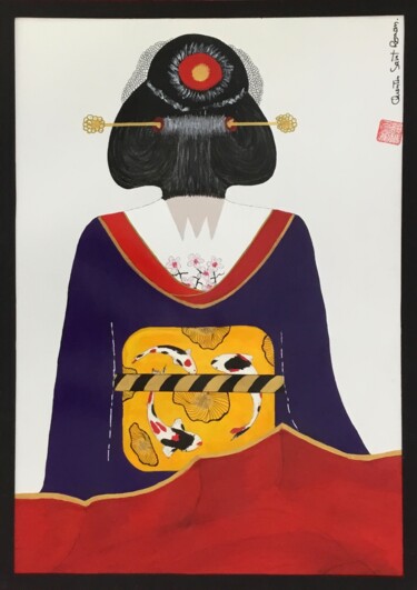 Painting titled "Kimono et OBI 6" by Quentin Saint Roman, Original Artwork, Acrylic