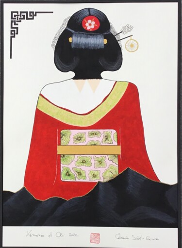 Pintura titulada "Kimono et Obi 8" por Quentin Saint Roman, Obra de arte original, Acrílico