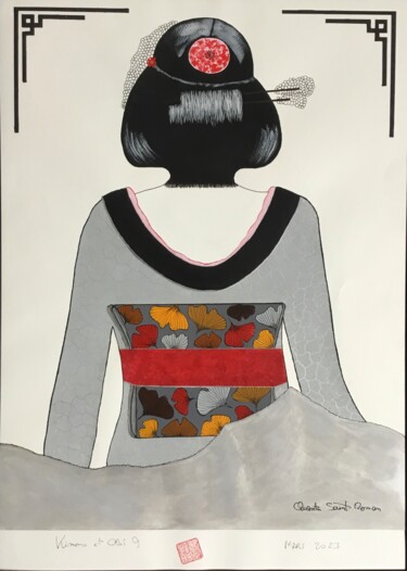Картина под названием "Kimono et OBI 9" - Quentin Saint Roman, Подлинное произведение искусства, Акрил