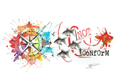 Peinture intitulée "Not conform" par Quentin Dbk, Œuvre d'art originale, Aquarelle