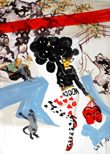 Schilderij getiteld "Ruban rouge" door Quentin Liu, Origineel Kunstwerk, Olie