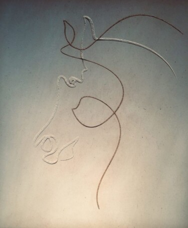 Sculpture intitulée "gravure tête de che…" par Quibe, Œuvre d'art originale, Pierre