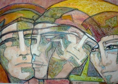 Peinture intitulée "Masques" par Régine Quidu, Œuvre d'art originale