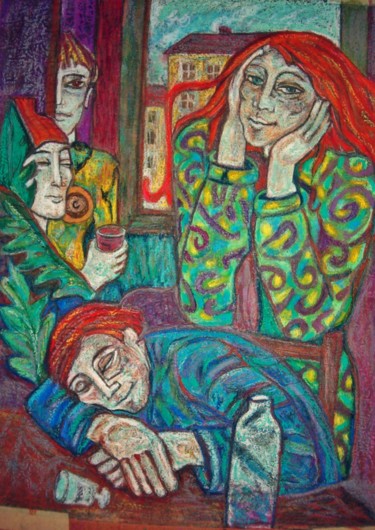 Peinture intitulée "Convivialités" par Régine Quidu, Œuvre d'art originale