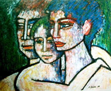 Peinture intitulée "Famille.jpg" par Régine Quidu, Œuvre d'art originale, Pastel