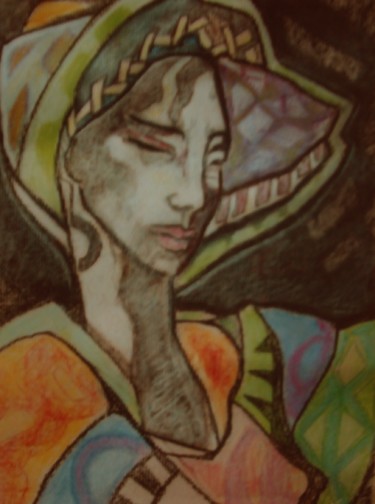 Peinture intitulée "femme-au-turban-2.j…" par Régine Quidu, Œuvre d'art originale