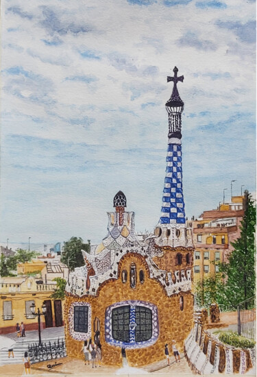 Painting titled "PARK GUELL" by Quin, Original Artwork, Watercolor
