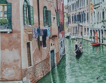 「CANAL DE VENECIA」というタイトルの絵画 Quinによって, オリジナルのアートワーク, 水彩画