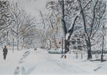 Painting titled "CANADÁ NEVADO NÚMER…" by Quin, Original Artwork, Watercolor