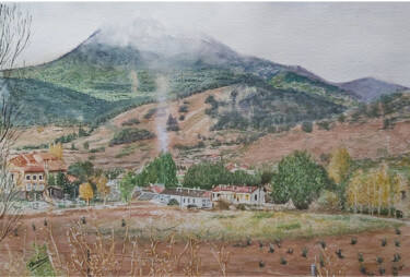 Painting titled "PUEBLO DE RIÓPAR" by Quin, Original Artwork, Watercolor