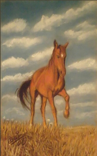 Painting titled "caballo español (or…" by Quin, Original Artwork, Oil
