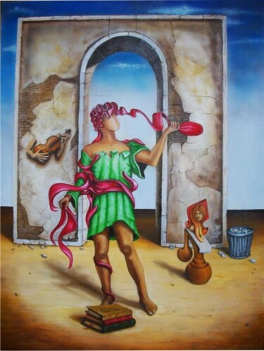 Painting titled "La captura de la in…" by Quino Zoncu, Original Artwork, Oil