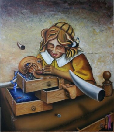 Schilderij getiteld "La Encajera" door Quino Zoncu, Origineel Kunstwerk, Olie