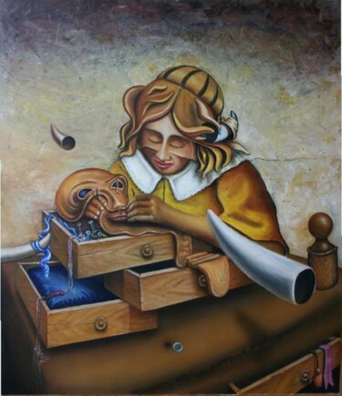 Painting titled "La Encajera" by Quino Zoncu, Original Artwork, Oil