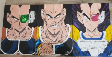 Painting titled "Saiyan attack!" by Quinto, Original Artwork, Acrylic Mounted on Wood Stretcher frame