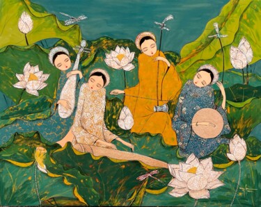 Pittura intitolato "Tứ Tấu Mùa Hè (A Su…" da Quoc Son Nguyen, Opera d'arte originale, Lacca