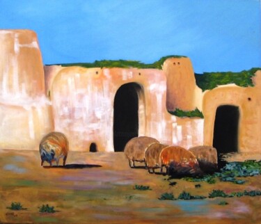 Peinture intitulée "Village" par Qusay Alawami, Œuvre d'art originale, Huile