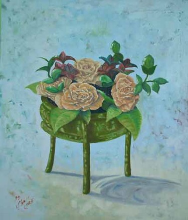 Schilderij getiteld "Flowers" door Qusay Alawami, Origineel Kunstwerk, Olie