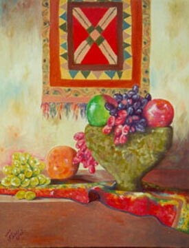 Картина под названием "Fruits" - Qusay Alawami, Подлинное произведение искусства, Масло