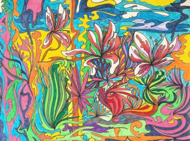 Disegno intitolato "il-giardino-di-mare…" da Solo Spence, Opera d'arte originale, Pennarello