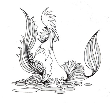 Zeichnungen mit dem Titel "the bird" von Solo Spence, Original-Kunstwerk, Kugelschreiber