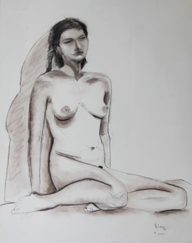 Drawing titled "N°173  Lassitude…" by R. Cavalié, Original Artwork, Chalk