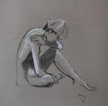 Drawing titled "N°239  Profil ombre…" by R. Cavalié, Original Artwork, Chalk