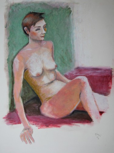 Рисунок под названием "N°747   Julie se dé…" - R. Cavalié, Подлинное произведение искусства, Пастель