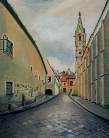 Painting titled "N° 1077. Bratislava…" by R. Cavalié, Original Artwork, Oil Mounted on Wood Stretcher frame