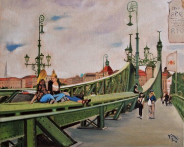 Pintura intitulada "N°1080. Budapest 2.…" por R. Cavalié, Obras de arte originais, Óleo Montado em Armação em madeira