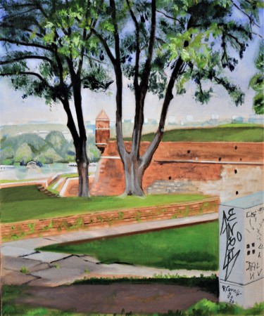 N° 1104. Belgrade 1. Le coup de foudre. Peinture intitulée "N° 1104. Belgrade 1…" par R. Cavalié, Œuvre d'art originale, Huile Monté sur Châssis en bois