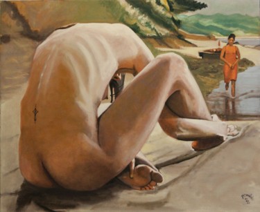 Schilderij getiteld "N° 1138  Covid 19 (…" door R. Cavalié, Origineel Kunstwerk, Olie Gemonteerd op Frame voor houten branca…
