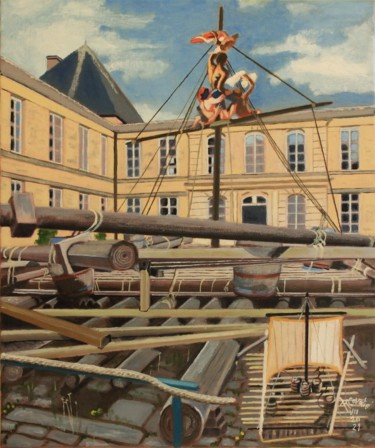 Painting titled "N° 1169  Rochefort.…" by R. Cavalié, Original Artwork, Oil Mounted on Wood Stretcher frame