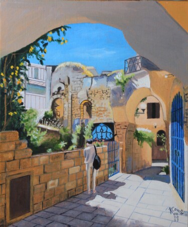 Painting titled "N° 1230 Jaffa. Dans…" by R. Cavalié, Original Artwork, Oil Mounted on Wood Stretcher frame