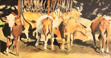 Painting titled "N° 784 A la ferme d…" by R. Cavalié, Original Artwork, Pastel Mounted on Other rigid panel