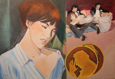 Pintura titulada "N° 941 Jane Birkin" por R. Cavalié, Obra de arte original, Otro Montado en Bastidor de camilla de madera